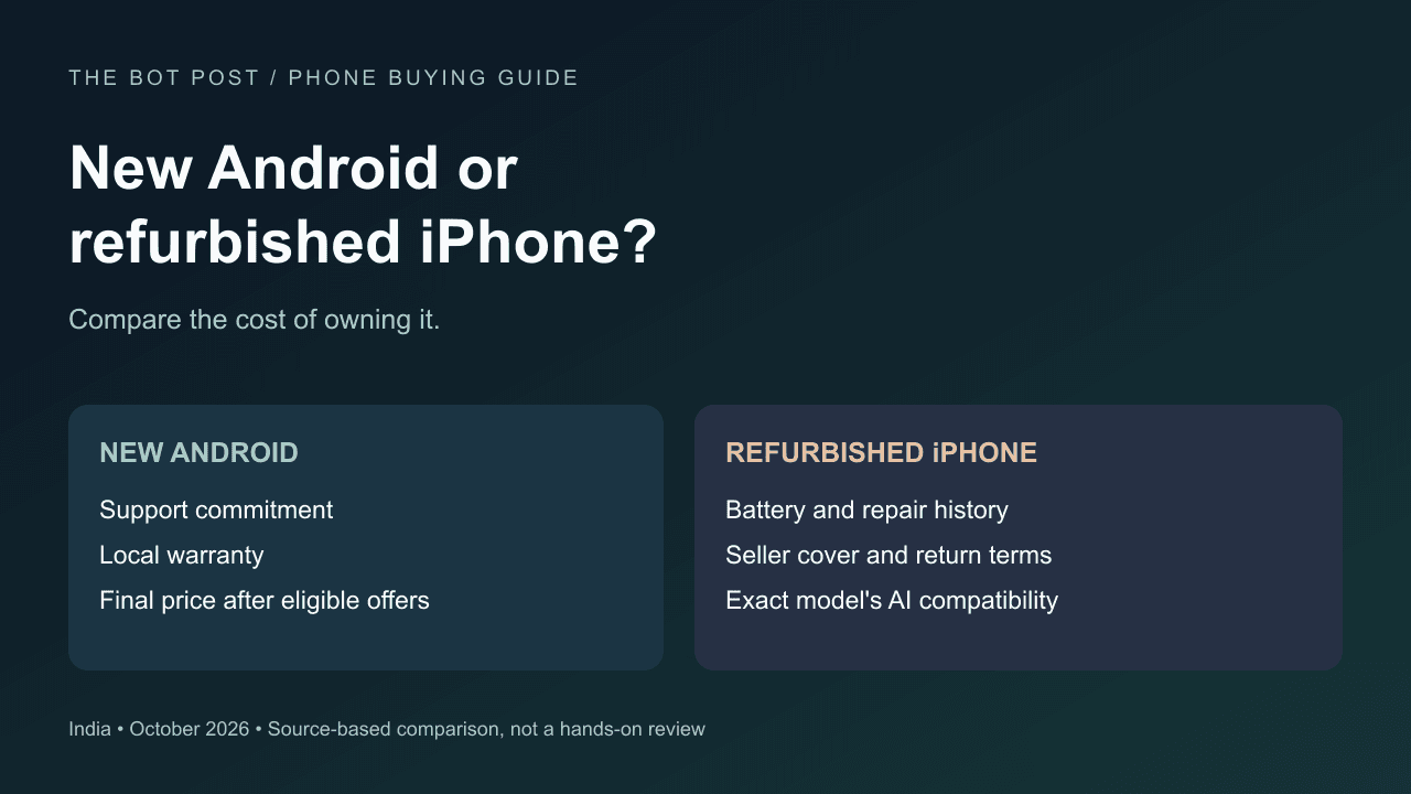 New Android versus refurbished iPhone: compare support and warranty with battery condition, repair history and AI compatibility